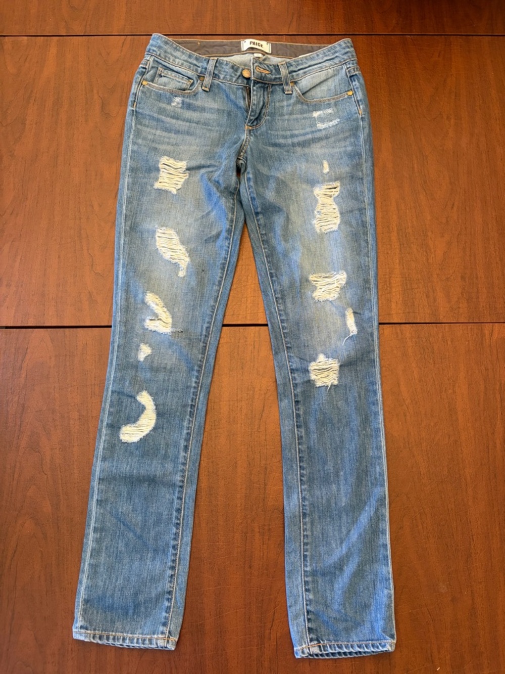 PAIGE Light Blue Ripped Skinny Jeans
